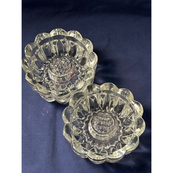 Vintage Pressed Crystal Votive Candle Holders Set of 2 Heavy Scalloped Clear - Picture 8 of 8